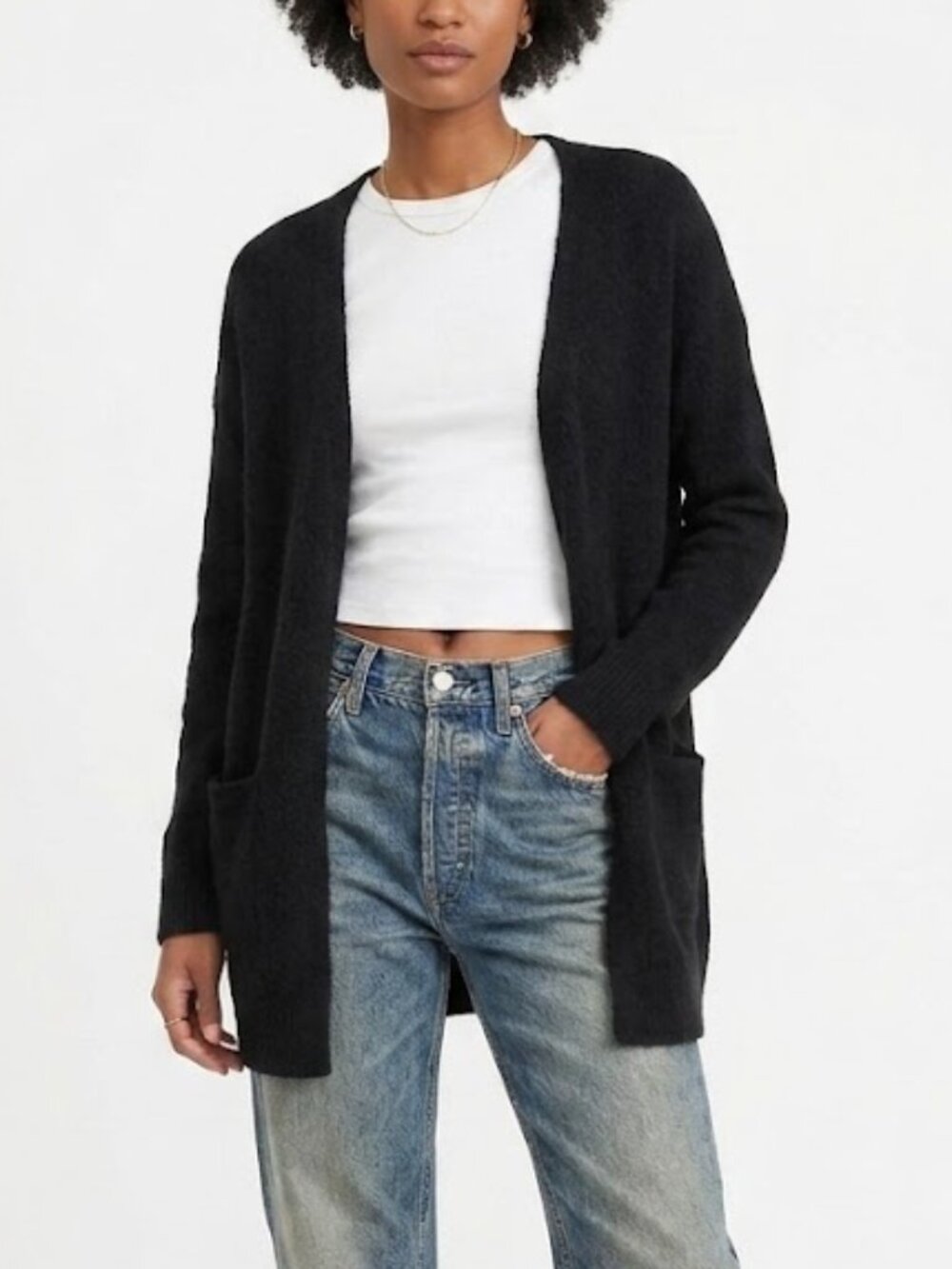 Aritzia Wilfred Free Black Alpaca Wool Blend Longline Cardigan Size M